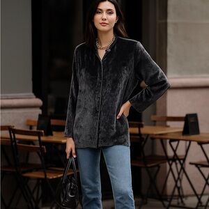 Vintage Giorgio Armani Crushed Velvet Textured Button Front Tunic Blouse